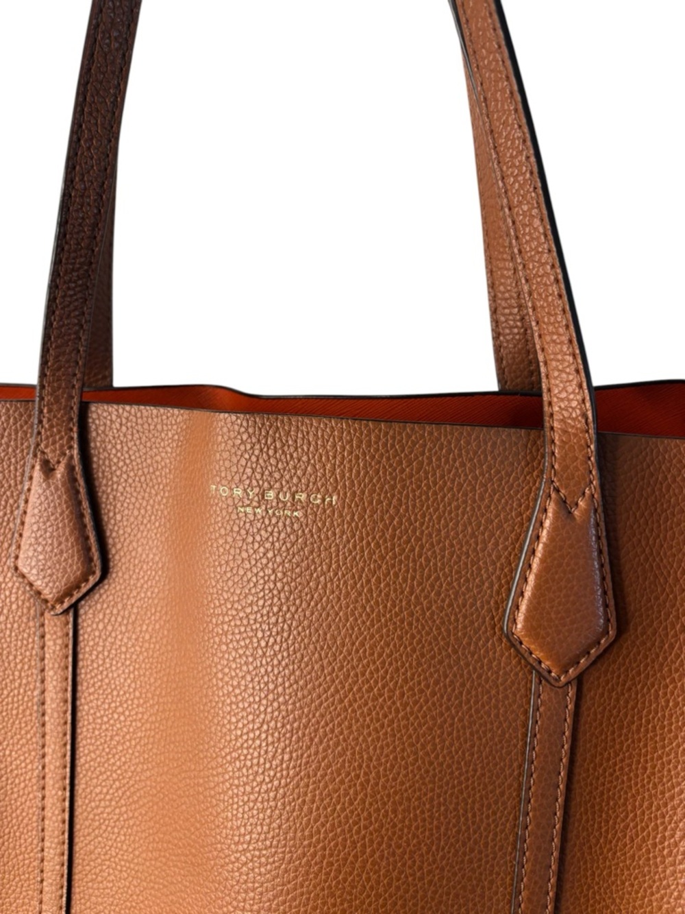 Tory Burch Perry Tote Bag Camel Leather | Large Structured Work Tote - Picture 2 of 7